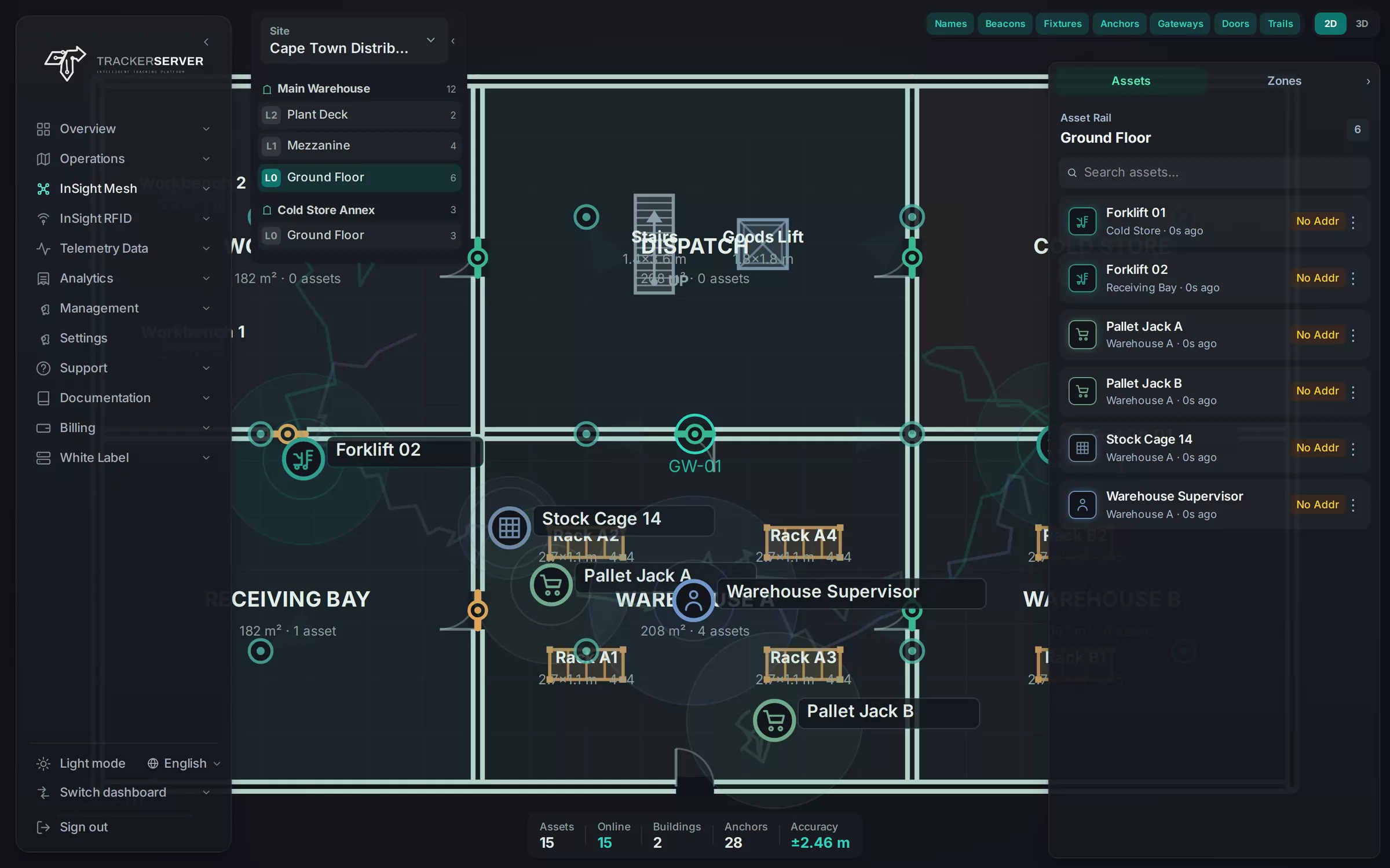 Indoor tracking: tagged assets on the floor plan of a building